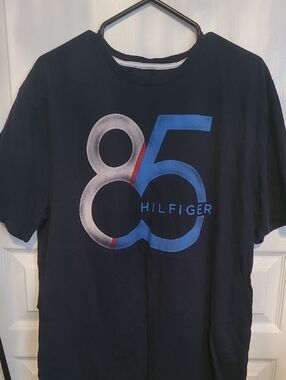 Tommy Hilfiger Navy Short Sleeve '85' Graphic Tee with Blue & White Print